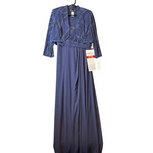 Alex Evenings 2 Piece Dress Set‎ 8 Glitter Sparkle Modest Floral Periwinkle New